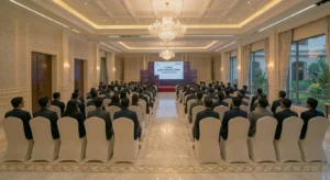 Corporate seminar in a clean banquet hall