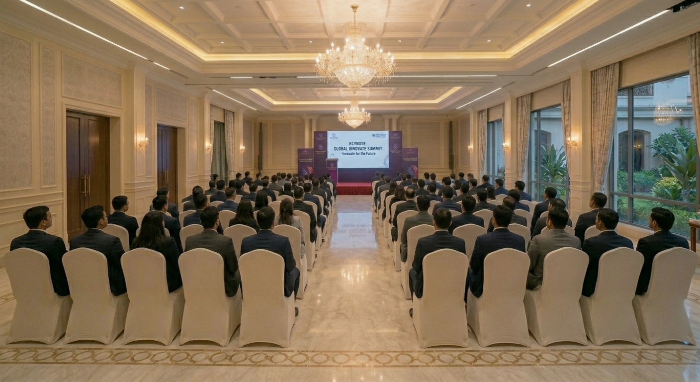 Corporate seminar in a clean banquet hall